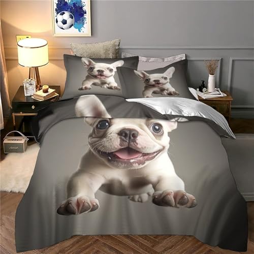 Parure de lit bouledogue français housse de couette chiot mignon en microfibre