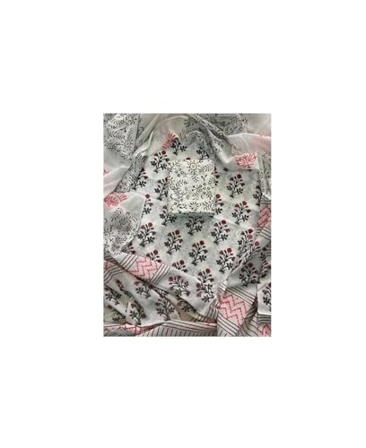 Image of Eddika women unstitched hand block printed cotton suit set with mulmul dupatta ehbpcswmd0120P