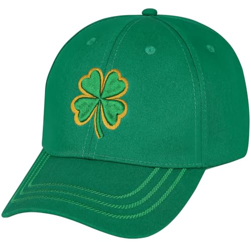 JQinHome St Patricks Day Hat Green Baseball Cap, Shamrock Clover Embroidery for Men Women, Adjustable Irish Hat(Irish Green-Gold)