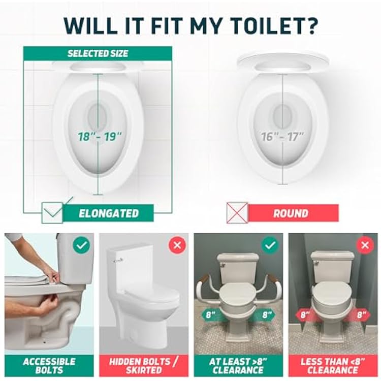 Lunderg Solva Raised Toilet Seat with Handles - Elongated - Easy to Install Toilet Seat Risers for Seniors - Adds 3 Inches & Works like the one youve always used - Elegant design - No Hospital Vibe