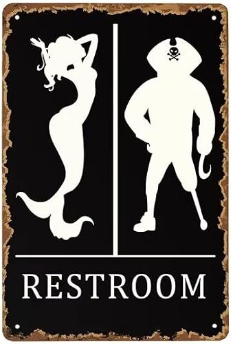 Funny Pirate and Mermaid Toilet Sign,restroom Door Wall Decor,8x12 Inch Classic Vintage Hanging Wall Art for Cafe Beach Restaurant Home Decor,toilet Decor