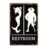 Funny Pirate and Mermaid Toilet Sign,restroom Door Wall Decor,8x12 Inch Classic Vintage Hanging Wall