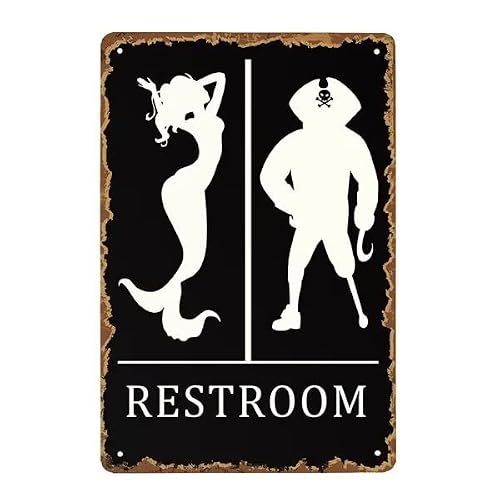 Funny Pirate And Mermaid Toilet Sign,Restroom Door Wall Decor,8X12 Inch Classic Vintage Hanging Wall Art For Cafe Beach Restaurant Home Decor,Toilet Decor #TOP3