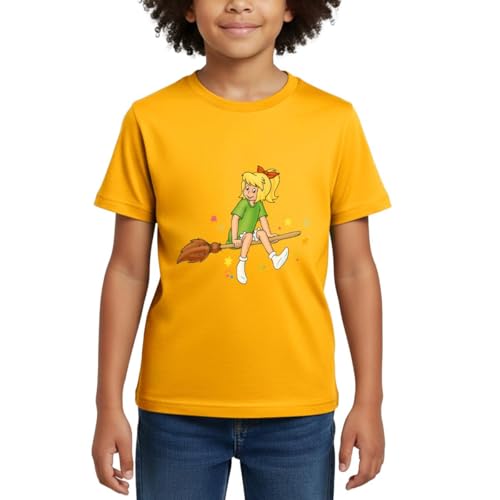 Spreadshirt Bibi Blocksberg Sitzt Sicher Auf Besen Kartoffelbrei Kinder T-Shirt 110/116 (5-6 Jahre) Gold