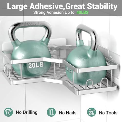 AKTECKE Corner Shower Caddy Bathroom Organizer: Adhesive Shower Rack Bathtub Shelves - 3Pack No Drilling Shower Shelf For Inside Shower - Stainless Steel Rustproof Bathroom Stuff by AKTECKE - Image 4