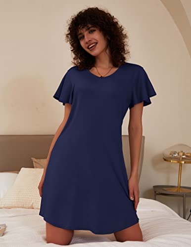 Image of Ekouaer 2 Pack Nightgowns for Women Short Sleeve Nightshirt Soft Sleepdress