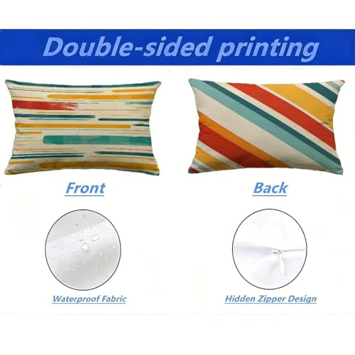 Housse de coussin extérieur 50x70 cm aspect lin imperméable lot de 2