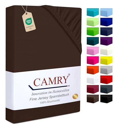 Camry Spannbettlaken 120x200cm - 130x200cm Dunkelbraun Baumwolle Bettlaken Jersey Spannbetttuch Oeko-Tex