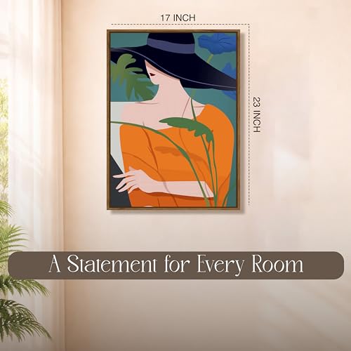 Image of Modern Woman Portrait Framed Canvas Painting For Living Room | Tropical Abstract Fashion Wall Art For Livingroom Wall Decor, Home Decor, Bedroom, Hallway's, Office, Hotel - 43x58 cm