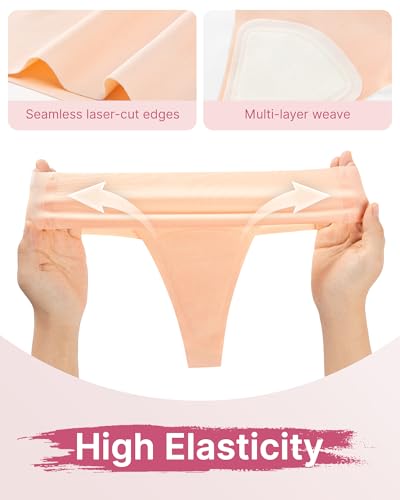 Seamless Workout Thongs for Women - No Show Womens Underwear with Wide Gusset Invisible Panties Nude&Black 2 Pack4