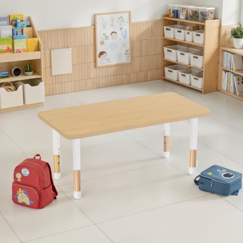 Image of 24 inch x 48 inch Rectangle Kids Classroom Table with Adjustable Chunky Wood Legs