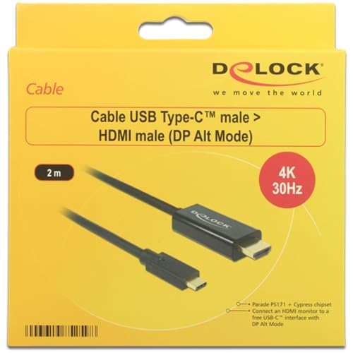 Adaptador de cable de vídeo DeLOCK 85259 2m USB C a HDMI Negro con conectores macho de oro 3