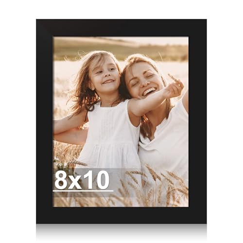 Hongkee 8x10 Picture Frame Made of Real Glass and Wooden Frame Horizontal and Vertical Display for Wall or Tabletop (Black 1 Pack)