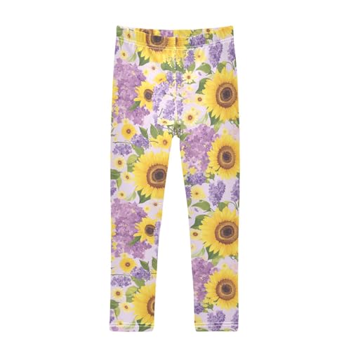 Sunflowers Lilac Girls' Leggings Toddler Doodles Flower Kids Yoga Pants Dance Active Tights 4T