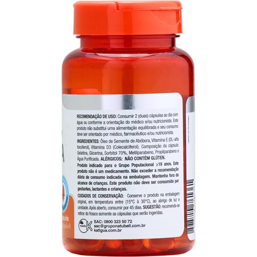 Óleo de Semente de Abóbora, Com Vitaminas E & D3, Sem sabor, Para Homens, Katiguá, 60 Cápsulas de 50