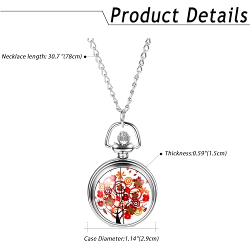 Image of Avaner Flower Printing Pocket Watches: Colorful Flower Analog Quartz Silver Pocket Watches with Chain for Men and Women