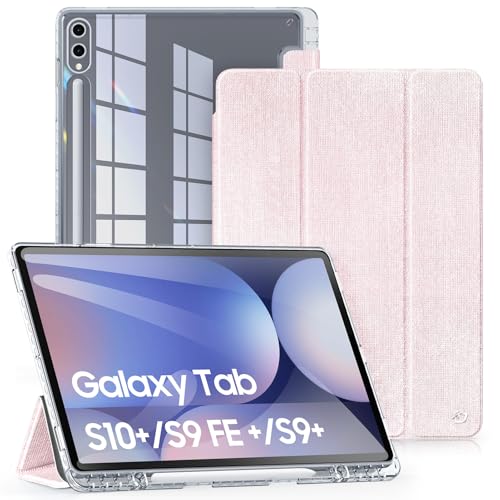 DUX DUCIS Hybrid Hülle für Samsung Galaxy Tab S10+ Plus/S9 FE+ Plus/S9+ Plus 12,4 Zoll, Dünn & Stoßfest Sturzschutz Hülle mit Pencil Halter, Schutzhülle mit Transparente Hartschale Rückseite, Rosa