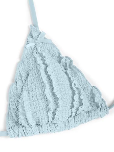 seamoly Womens Triangle String Halter Bikini Set - Cute Ruffle Swimsuit with Bowknot, 2 Piece Bathing Suit3