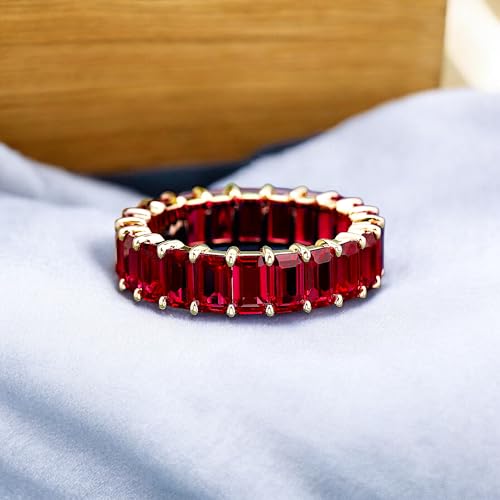 Lab-Created Ruby Eternity Band for Women | Emerald-Cut Gemstone Luxury Ring in 14K/18K Gold, Sparkling Wedding Band or Birthday Gift, Ethical Bridal Jewelry for Engagement2