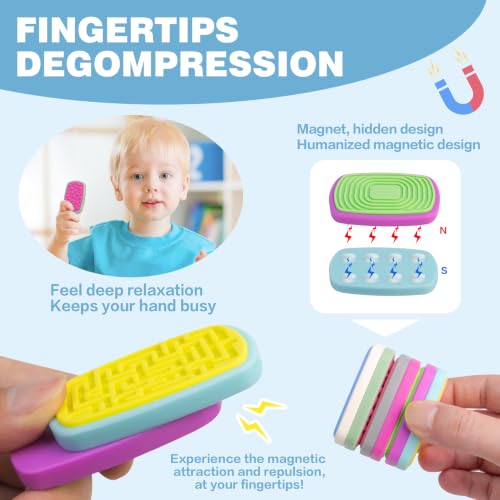 Fidget Sliders Magnetic 6 Pack – Large Size Textured Sensory Fidget Toys for Kids Adults, Stress Relief Toys for ADHD Autism, Quiet Silicone Fidgets for Classroom Office Travel, Birthday Gifts - Image 4