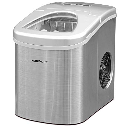 FRIGIDAIRE Counter Top Ice Maker, Produces 26 pounds Ice per Day, Stainless Steel with White See-through Lid (Renewed)
