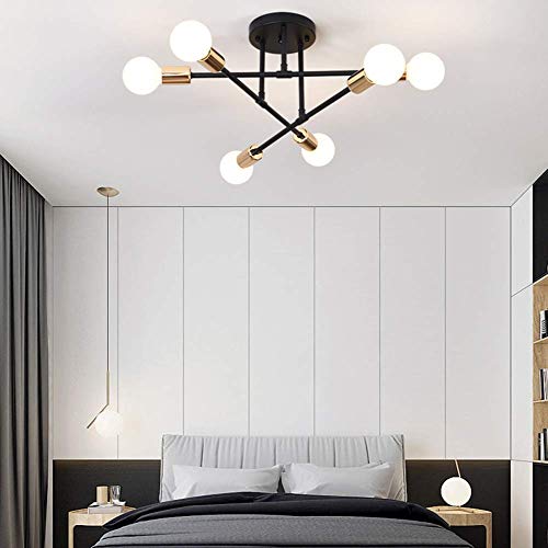 Vintage plafondlamp, E27, moderne plafondlamp, 6 lampen, industriële hanglamp voor slaapkamer, woonkamer - Afbeelding 3