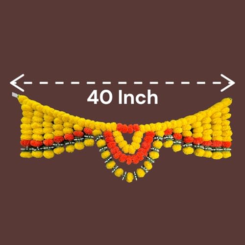 Image of iHandikart Handmade (40 Inch) Artificial Marigold Bandanwar with Chakri Mogra & Tofu Leaves Traditional Floral Door Bandanwar for Makar Sankranti, Lohri, Griha Pravesh & Elegant Home Decor (B0075)