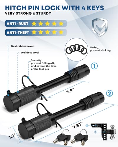 Image of Kohree 6 inch Adjustable Trailer Hitch Fit 2 Inch Receiver, Dual Solid Ball 2 inch and 2-5 /16 inch(12,500 LBS GTW), Drop & Rise Heavy Duty Aluminum Tow Hitch with 4 Silencer Pads & 2 Locking Hitch Pin, Black