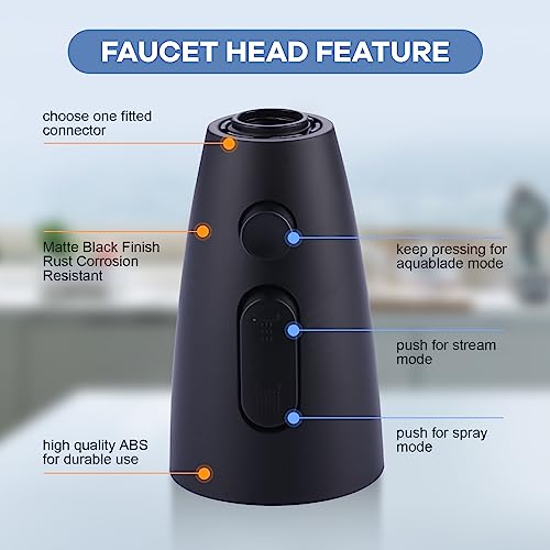 WOWOW Kitchen Faucet Head Replacement Matte Black,3 Function Pull Out Spray Nozzle with 9 Adapters for Kitchen Sink Faucet,American Standard for Moen Kohler Delta Faucets G1/2 Male Connector by WOWOW - Used condition - Image 4