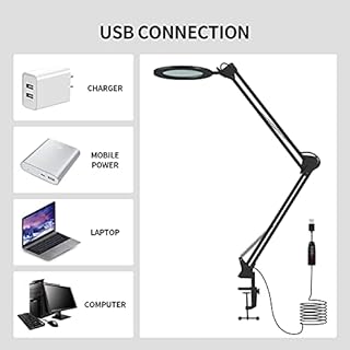 Lampada d'Ingrandimento/Lampada da Lavoro - Lente in Vetro 105 mm 5 Diottrie, 750 Lumen Dimmmerabile 3 Colori, Braccio Orientabile 90 cm per Hobby Creativi e Lavori di Precisione