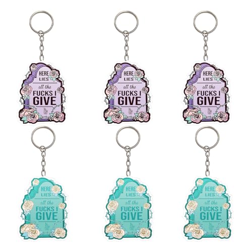 DTJHTBJY 6Pcs Funny Keychain, Novelty Acrylic Key Ring for Backpack Purse Bag Car Keys, Humor Gift for Adults Friends Coworkers