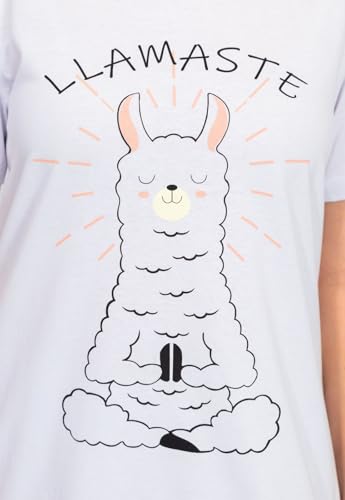 Camisola Feminina Adulto Manga Curta Algodão – Branco lhamaste (Branco, GG)