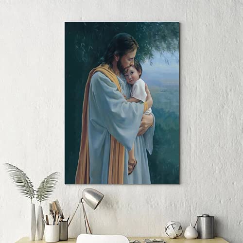 Jesus Christ Hugging Child Framed Canvas Wall Art Religious And Spiritual Art Print Poster Christian Never Leave You Artwork Wall Decor For Living Room Bedroom Office Hd Prints For Home Decoration #TOP7