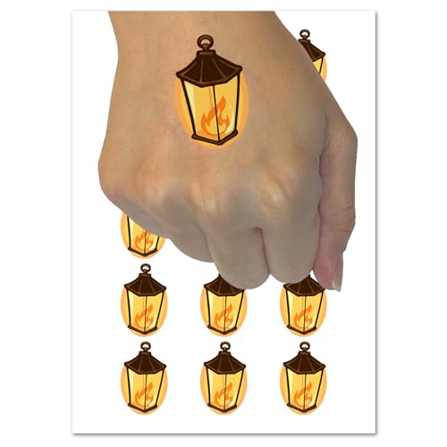 Lantern Lamp with Fire Temporary Tattoo Water Resistant Fake Body...