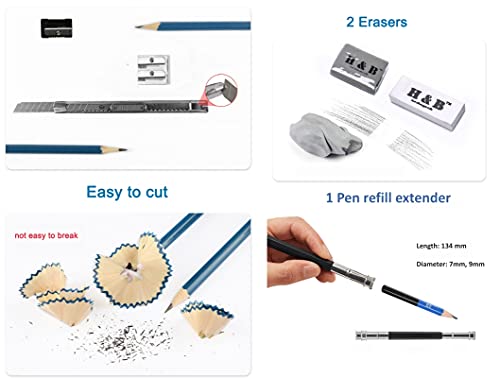 ToneGrip Conjunto de lápis de desenho e esboço com 41 peças, kit profissional de lápis de cor, grafi