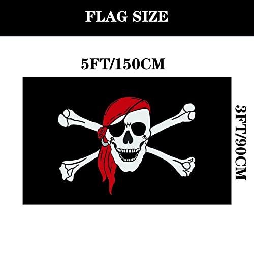 Hypoth Embroidery Double Sided Jolly Roger Flag 3X5 Ft Outdoor- 340D Heavy Duty Pirate Flags Canvas Header With 2 Brass Grommets Easy To Rising （Red Scarf） #TOP4
