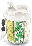 Large Pill Dispenser to Store 7 Various Supplements - Pill Organizer & Supplement Organizer for Travel, Anti-Mixing Design, with Strap & 20 Sticky Labels （Off-White）