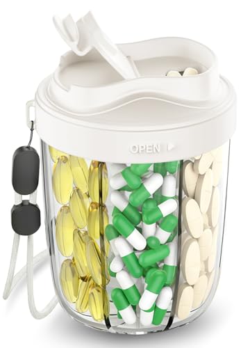 Large Pill Dispenser with 7 Compartments, Strap & Labels