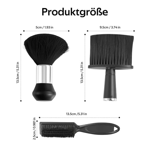 Heqxwl 3 Stück Friseurbürste Set – Schwarze Nackenpinsel mit ergonomischem Griff, Soft Barber Haarpinsel für Haarreinigung bei Haarschnitt, Friseursalon & Heimgebrauch