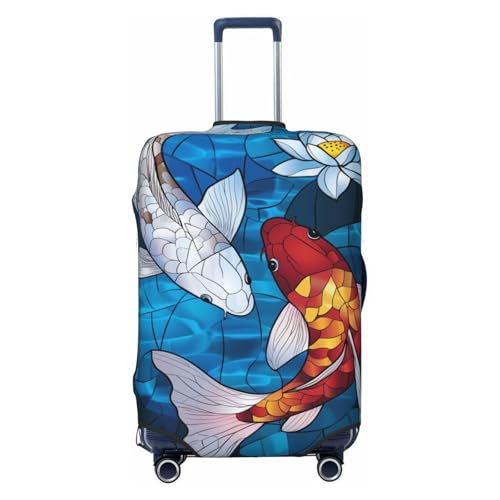 Stained Glass Two Fish Elastic Travel Luggage Covers Dustproof Scratch-Resistant Suitcase Protector Fit 22-24 Inch - Main Image