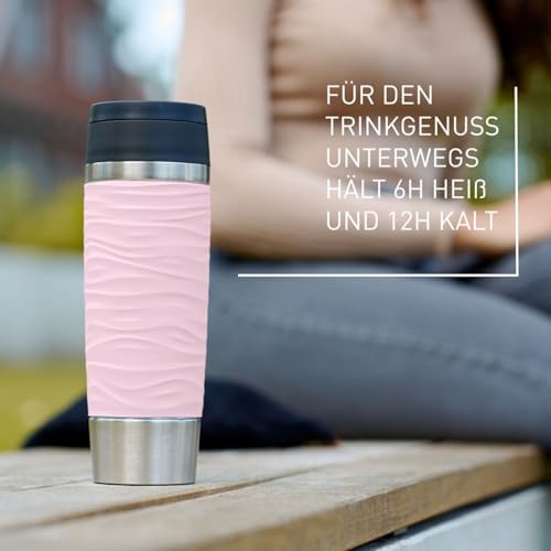 Emsa N20227 Travel Mug Wave Isolierbecher 0,5 Liter, neuer Komfort-Schraubverschluss, Edelstahl, 6h heiß und 12h kühl, 100% dicht… – Ansicht 4