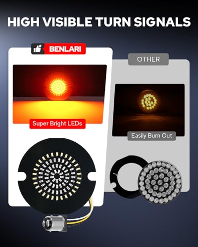 Image of Benlari 3 1 /4 inch LED Turn Signals, 81 LEDs Front 1156 1157 Turn Signals Brake Light Kit with 2 Smoked Lens Cover Fit for Harley Davidson Touring Sportster Iron 883 Dyna Softail 1986-2024
