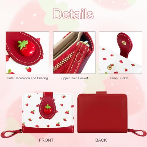 Image of Cute Print Wallet Blueberry Strawberry Cherry Wallet with Credit Card Holder Zipper Coin Purse for Women Girls (RASPBERRY)
