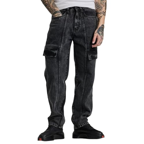 Image of SNITCH Charcoal Grey Multi Pocket Regular Fit Cargo Jeans