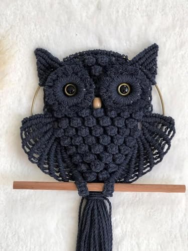 Image of tms Bohemian Owl Macrame Wall Hanging - 12 x 23 Inch - Handcrafted Boho Home Decor with Natural Elements - Boho Chic Accent for Home, Office, or Living Room (BLACK)