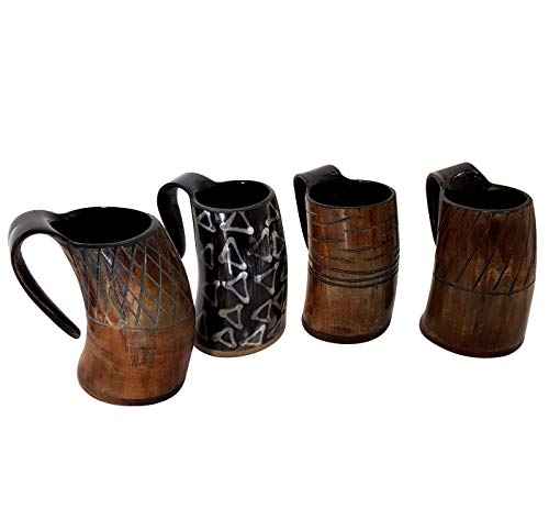 Viking Drinking Horn Mug Medieval Renaissance Beer Ale, Mead Food Safe Tankard Set of 4