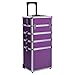 Ollieroo 4 in 1 Aluminum Rolling Cosmetic Makeup Train Cases Trolley Professional Artist Train Case Organizer Box Lift Handle Lock 2 wheel 2 Keys Each Layer Total 8 Keys Purple