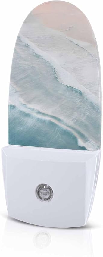 Summer Beach Blue Ocean Night Light Plug into Wall, Coastal Waves Water Ripples Popsicle Shape Night Light LED Nightlight with Light Sensors for Kids Bedroom Hallway
