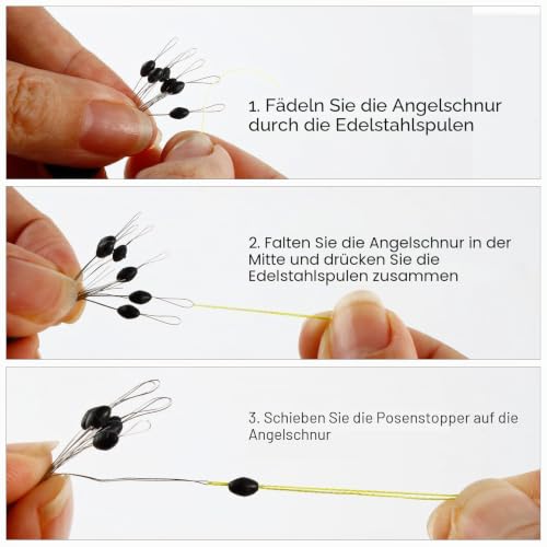 VIPMOON 600 Stück Gummistopper Angeln, 6 in 1 Gummi Positionierer für 0,13–0,37mm Angelschnur Forellen Stopper Angeln, Kleine Schwarze Stopper Angeln, Oval und Zylindrisch – Bild 3