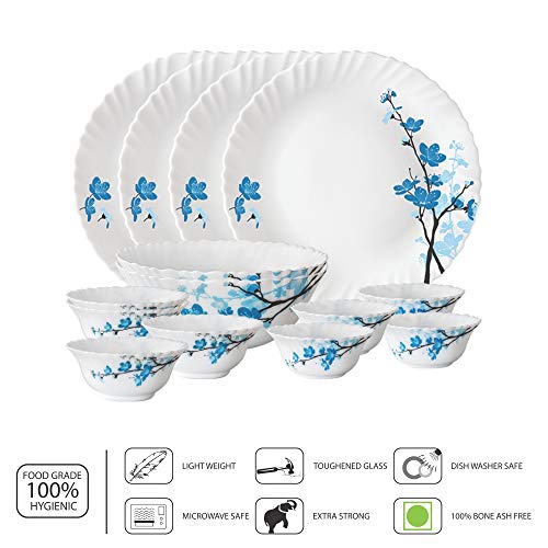 Image of Larah by Borosil Opalware Dinner Set Microwave & Dishwasher Safe | Bone-Ash Free | Crockery Set for Dining & Gifting | Plates & Bowls (Mimosa, 14pc)